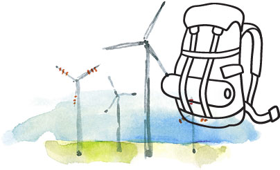 Rugzak en windmolens