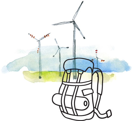 Rugzak en windmolens